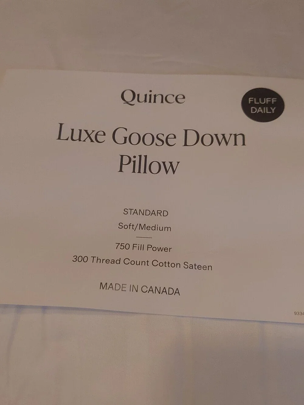 NWOT- Quince Standard White Goose Down Pillow ( Soft/ Medium)(P42)